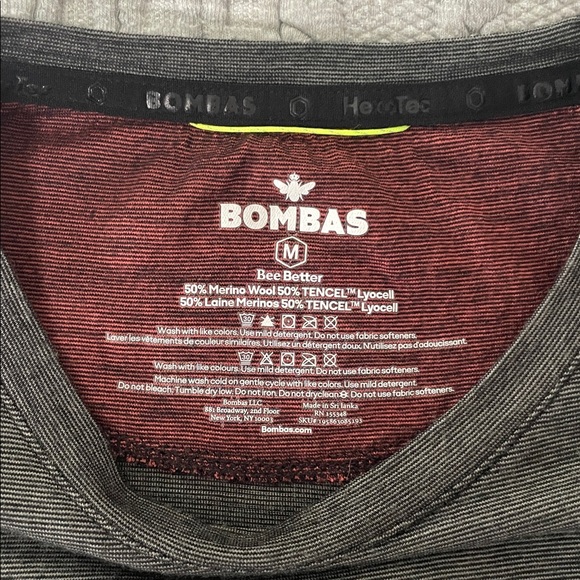 Bombas Men's Charcoal Long Sleeve Merino Wool Long Sleeve Base Layer Tee - Picture 2 of 8